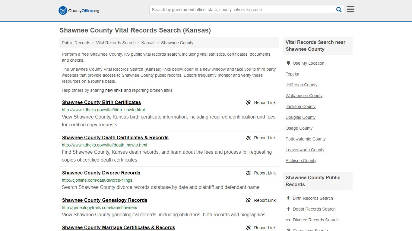 Shawnee County Vital Records Search (Kansas) - County Office
